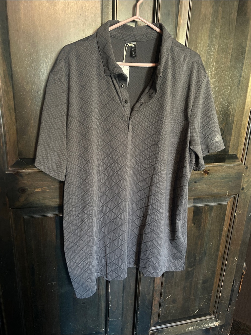 adidas Men's Short Sleeve Polo - Charcoal Gray Diamond Texture